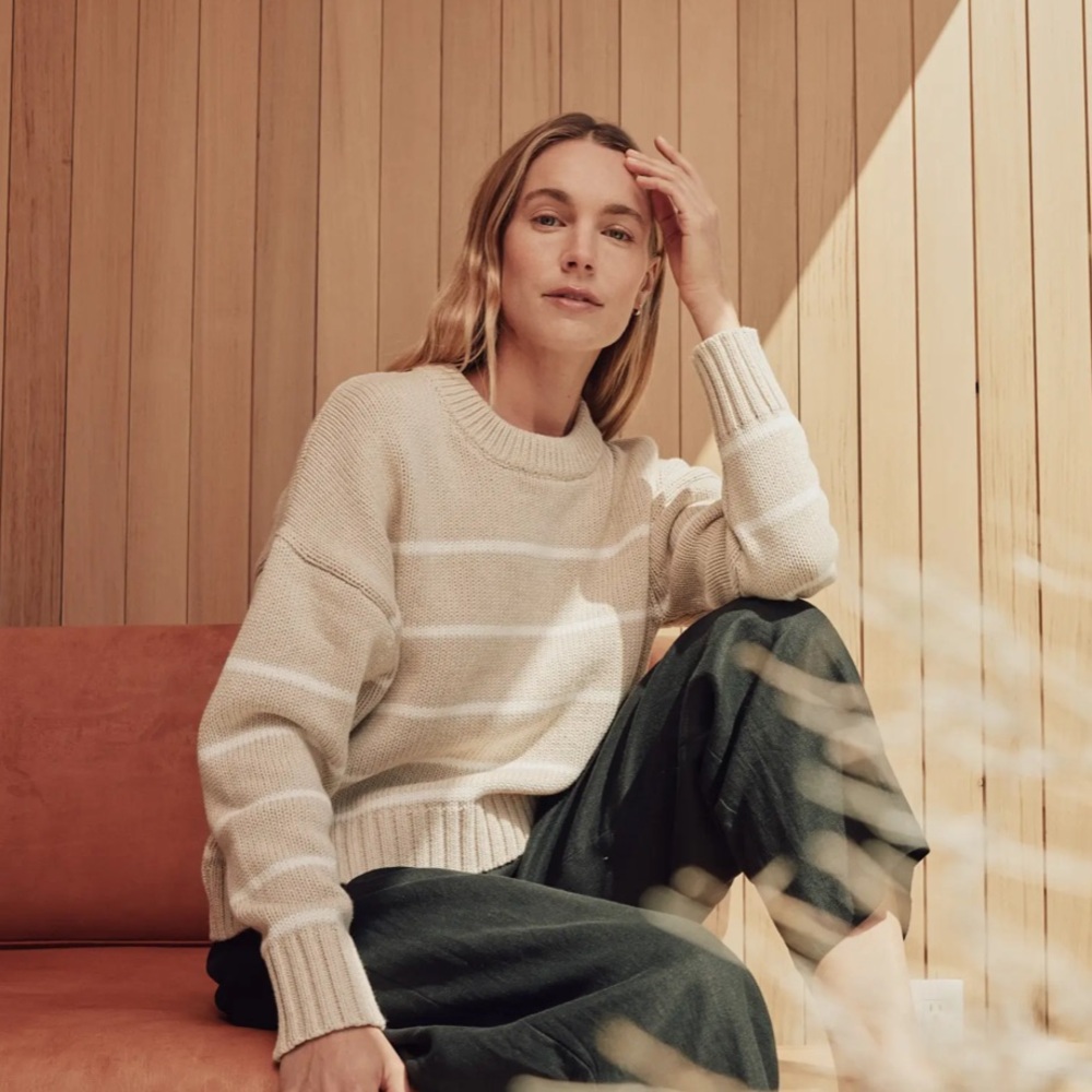 Quince 100% Organic Cotton Striped Crew Sweater